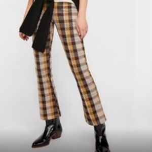 Free People Plaid Flare Pants in Brown and Yellow size 0